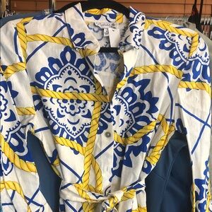 Hi Lo Yellow White Blue Dress